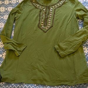 Jones New York Signature olive beaded tunic top